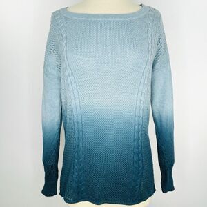 American Eagle Sweater Women Small Blue Teal Boho Open Cable Knit Crotchet Ombre
